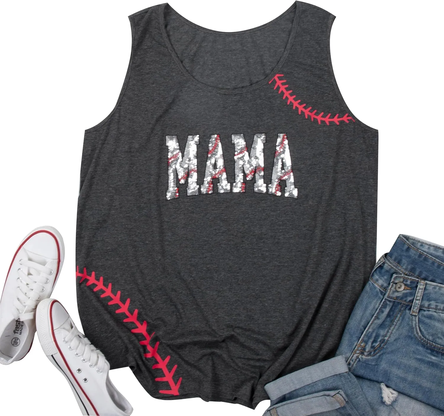 Sequin Baseball Tank Tops Women Baseball Mama Vest Game Day Sport Sleeveless Shirt Casual Workout Tanks