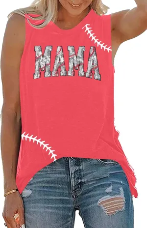Sequin Baseball Tank Tops Women Baseball Mama Vest Game Day Sport Sleeveless Shirt Casual Workout Tanks