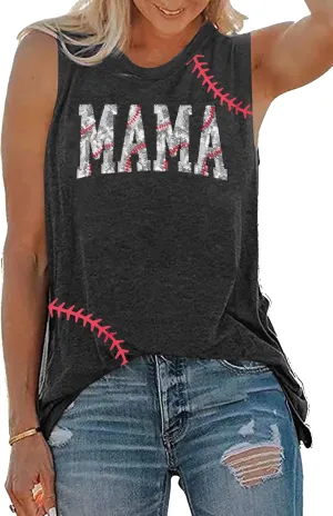 Sequin Baseball Tank Tops Women Baseball Mama Vest Game Day Sport Sleeveless Shirt Casual Workout Tanks