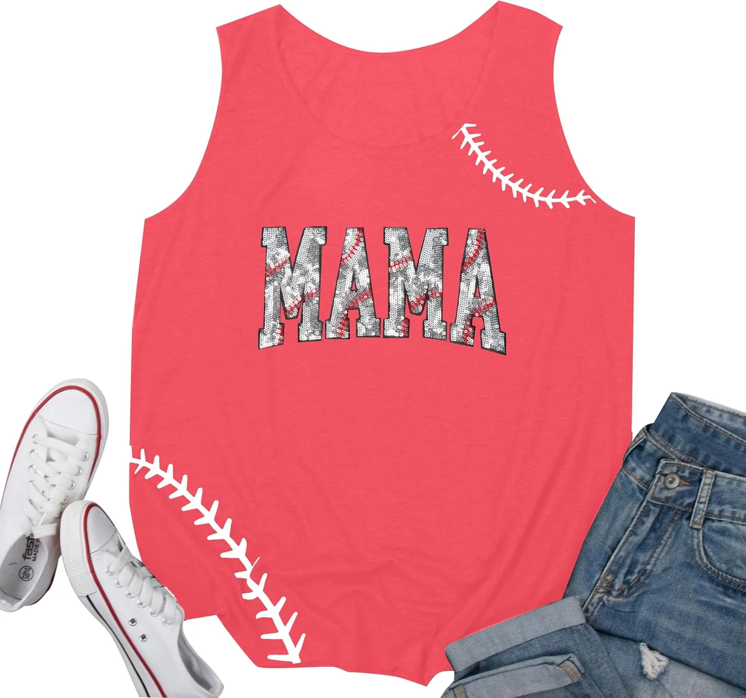 Sequin Baseball Tank Tops Women Baseball Mama Vest Game Day Sport Sleeveless Shirt Casual Workout Tanks