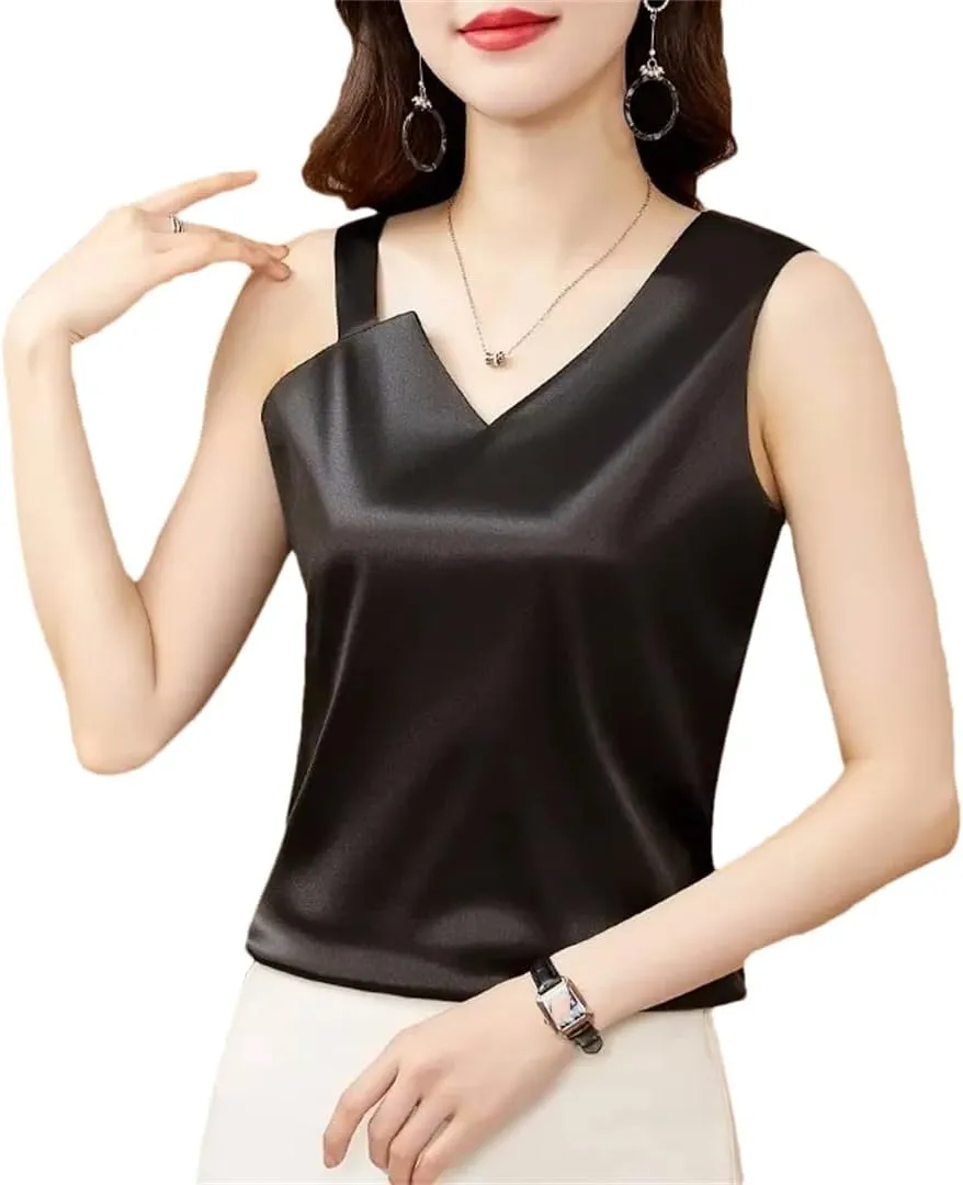 Sexy Casual Pleated Tank Tops Women Fashion Sleeveless Loose Satin Camisole Vest Female Basic Tops Vintage Clothing