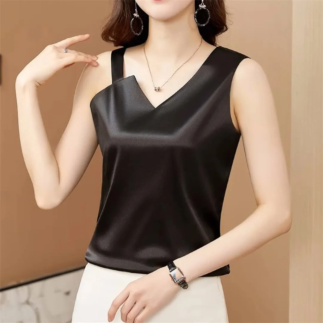 Sexy Casual Pleated Tank Tops Women Fashion Sleeveless Loose Satin Camisole Vest Female Basic Tops Vintage Clothing
