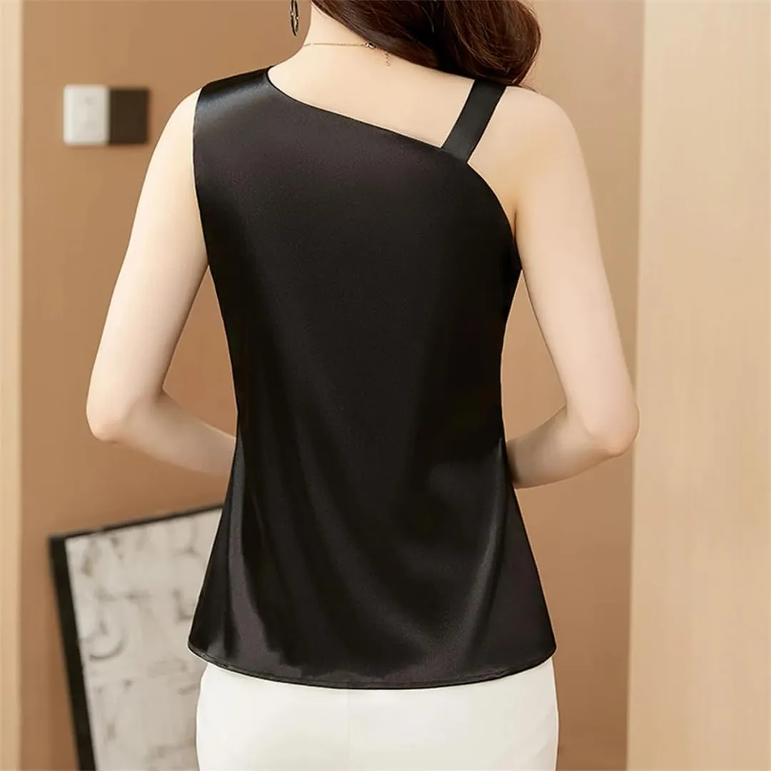 Sexy Casual Pleated Tank Tops Women Fashion Sleeveless Loose Satin Camisole Vest Female Basic Tops Vintage Clothing