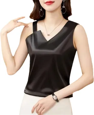 Sexy Casual Pleated Tank Tops Women Fashion Sleeveless Loose Satin Camisole Vest Female Basic Tops Vintage Clothing