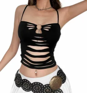 Sexy Tops for Women Going Out Black Hollow Backless Tanks Tight Short Camisole