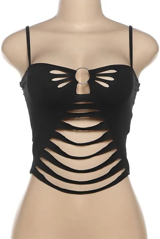 Sexy Tops for Women Going Out Black Hollow Backless Tanks Tight Short Camisole