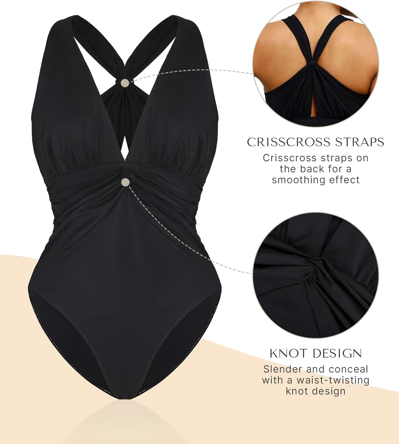 SHAPELLX Women's One Piece Swimsuit Tummy Control Ruched Full Coverage Bathing Suit V Neck Slimming Swimwear