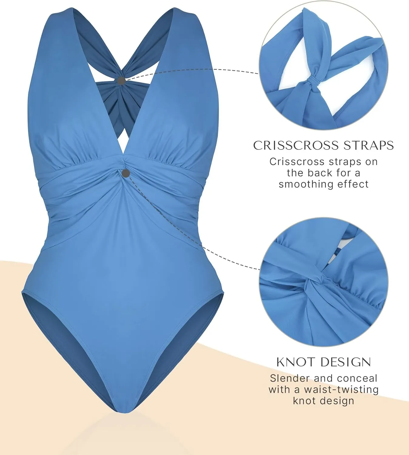 SHAPELLX Women's One Piece Swimsuit Tummy Control Ruched Full Coverage Bathing Suit V Neck Slimming Swimwear