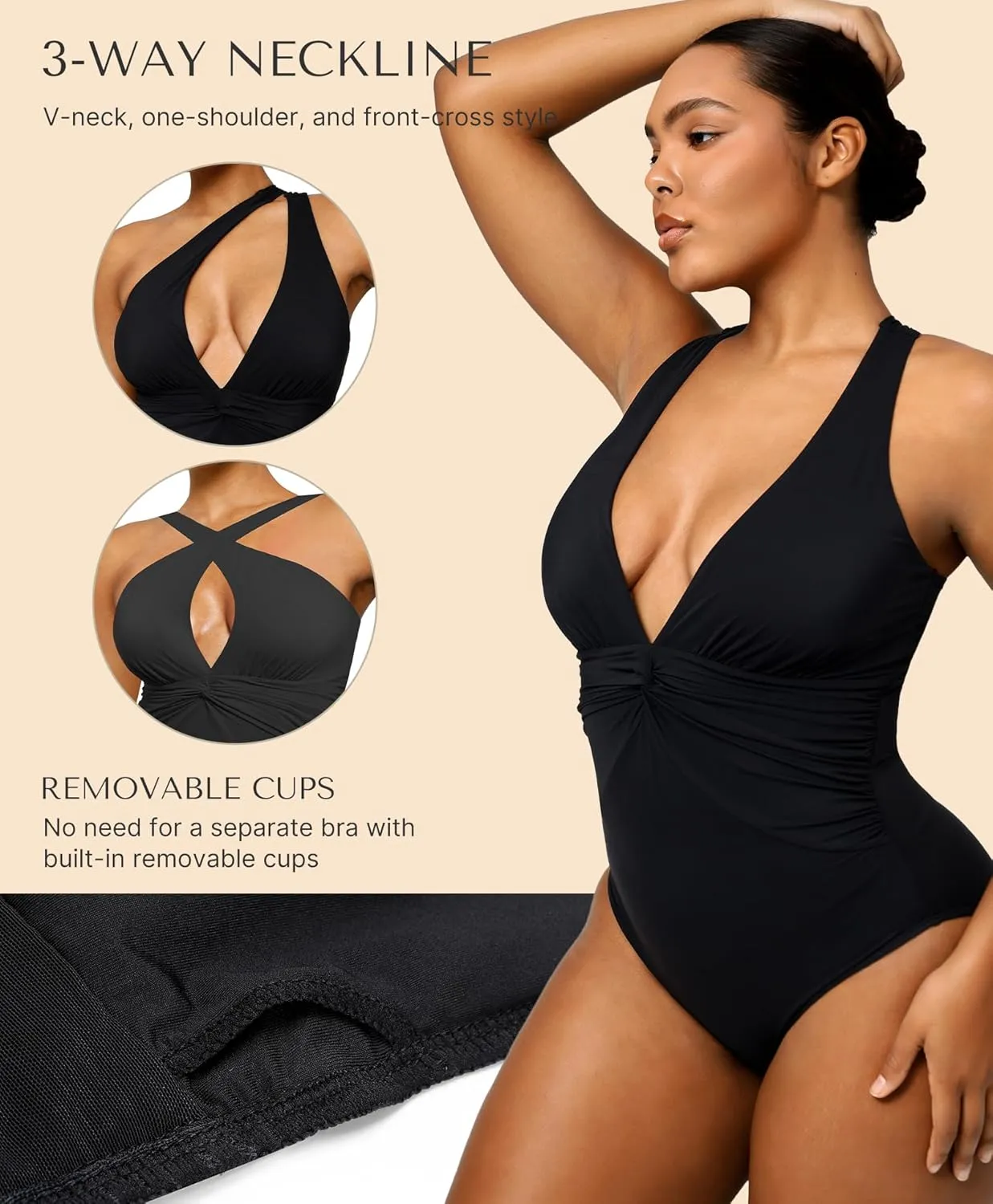 SHAPELLX Women's One Piece Swimsuit Tummy Control Ruched Full Coverage Bathing Suit V Neck Slimming Swimwear