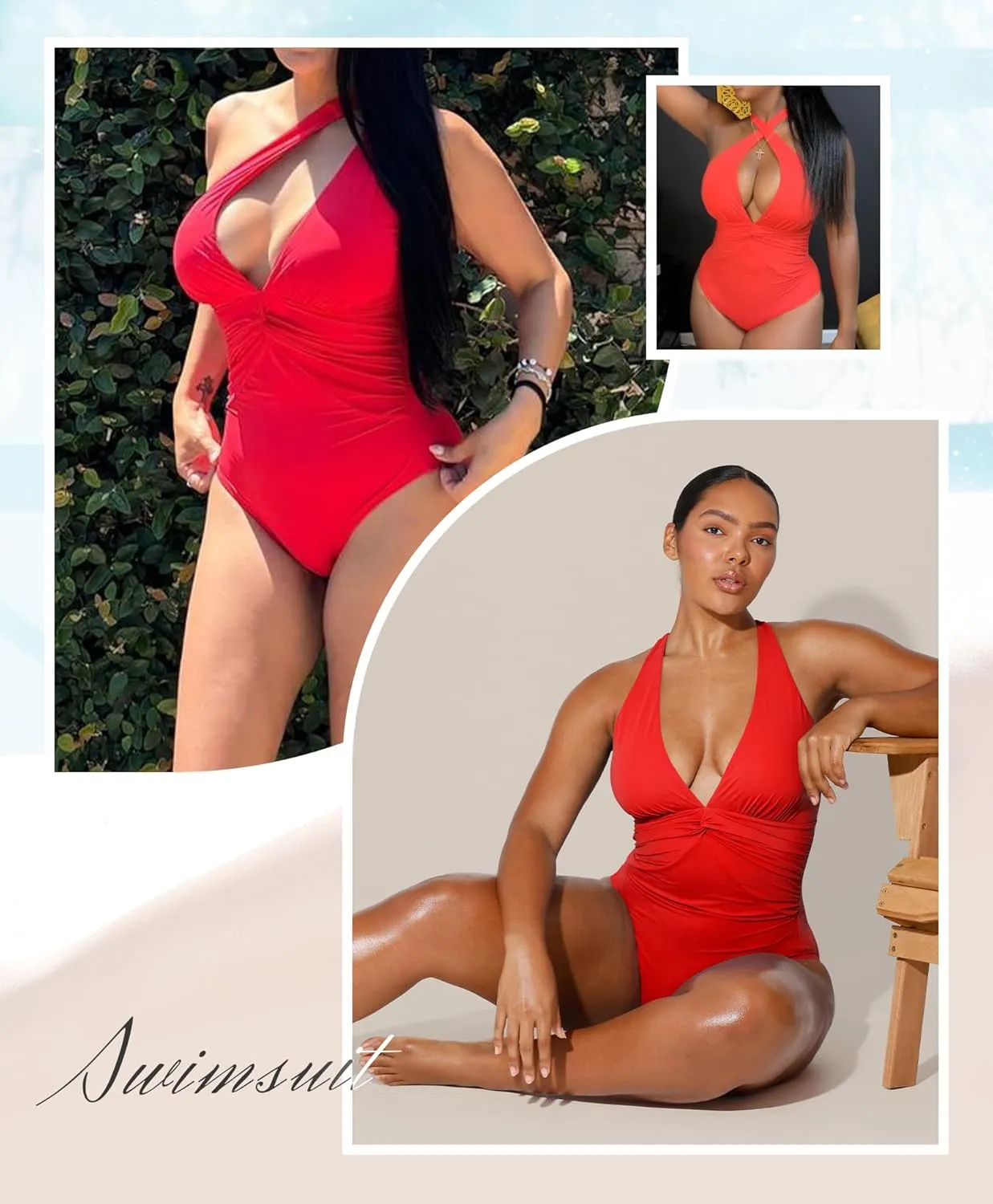 SHAPELLX Women's One Piece Swimsuit Tummy Control Ruched Full Coverage Bathing Suit V Neck Slimming Swimwear