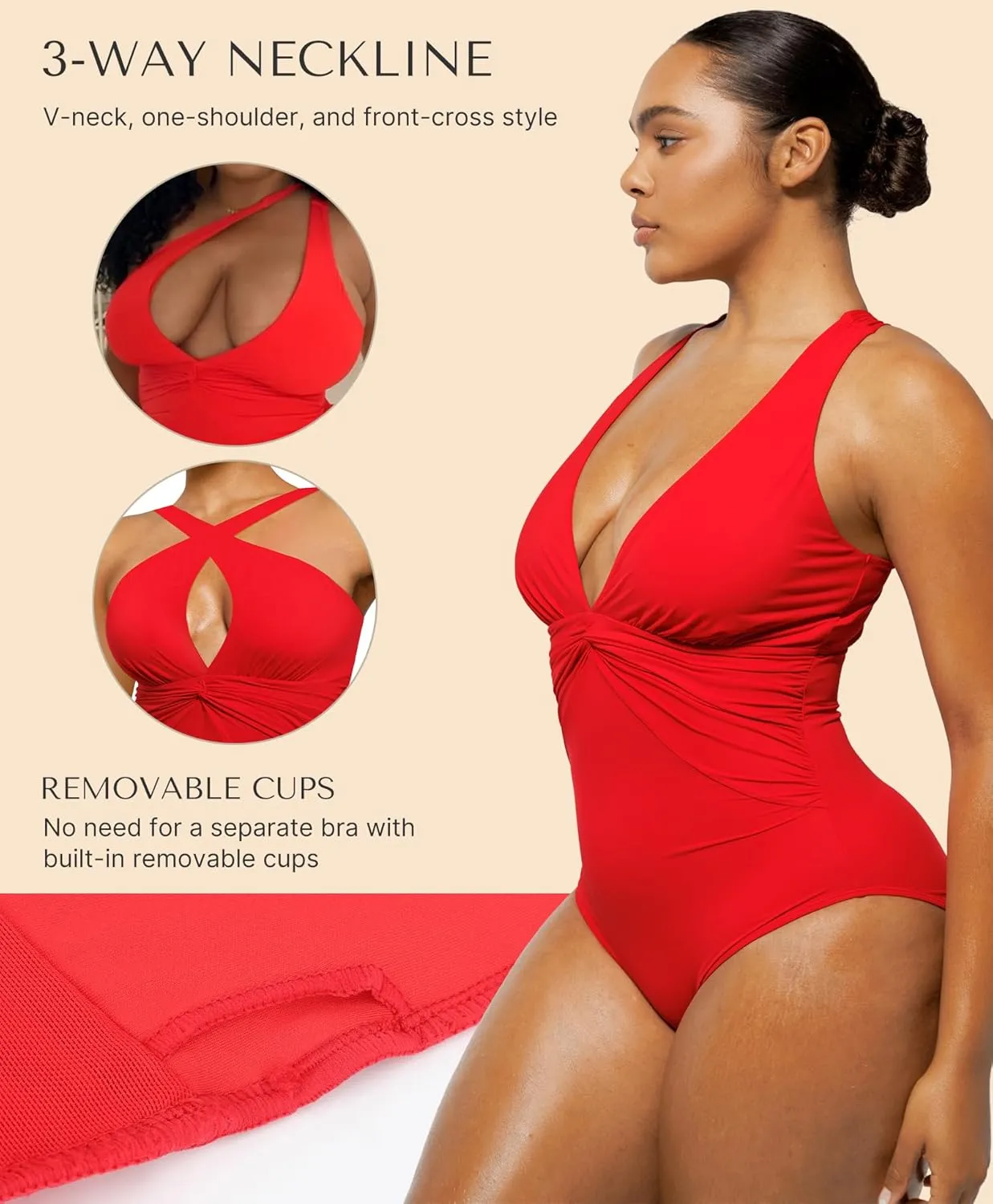 SHAPELLX Women's One Piece Swimsuit Tummy Control Ruched Full Coverage Bathing Suit V Neck Slimming Swimwear