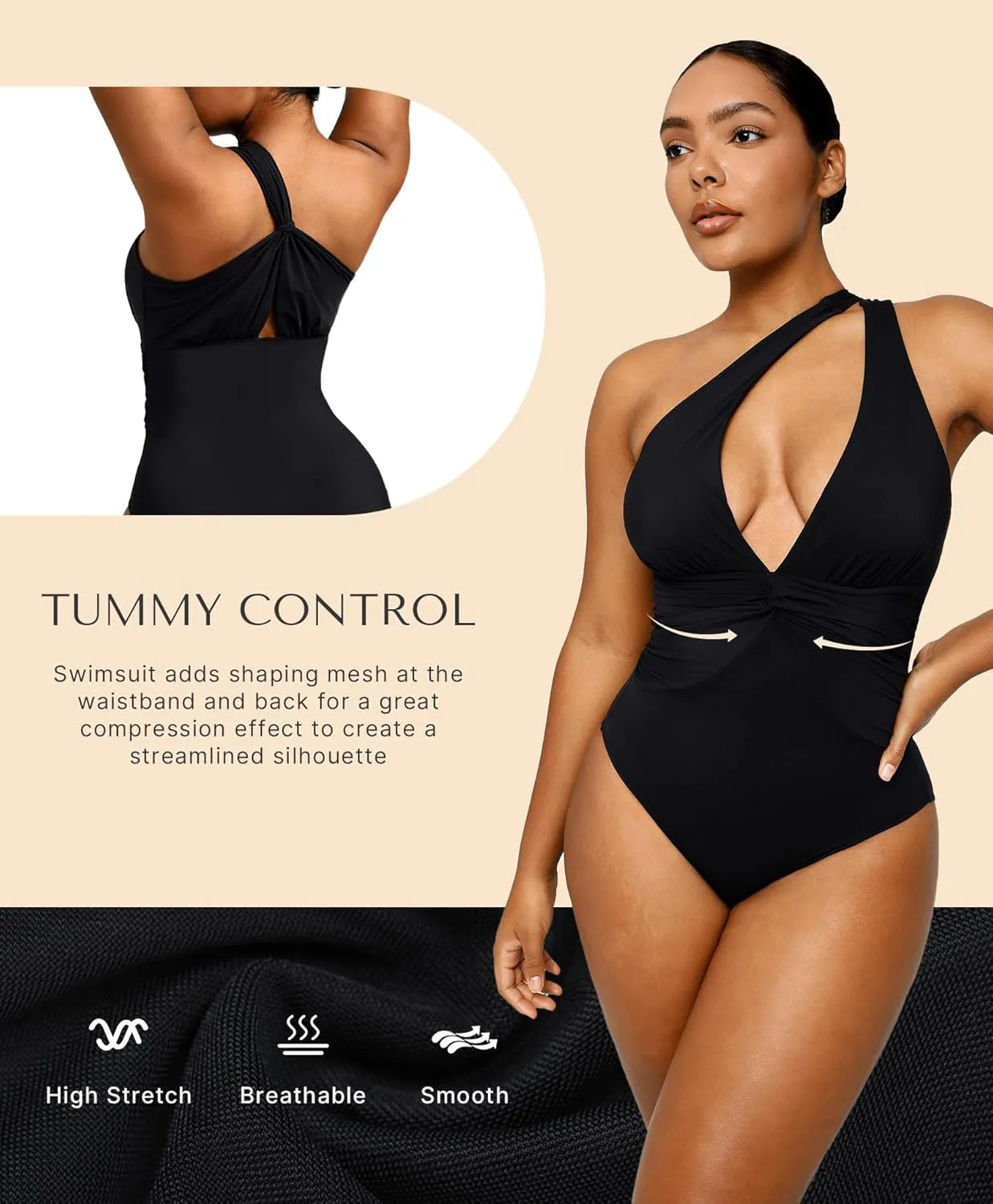 SHAPELLX Women's One Piece Swimsuit Tummy Control Ruched Full Coverage Bathing Suit V Neck Slimming Swimwear