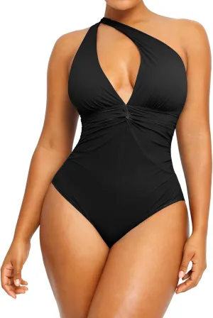 SHAPELLX Women's One Piece Swimsuit Tummy Control Ruched Full Coverage Bathing Suit V Neck Slimming Swimwear