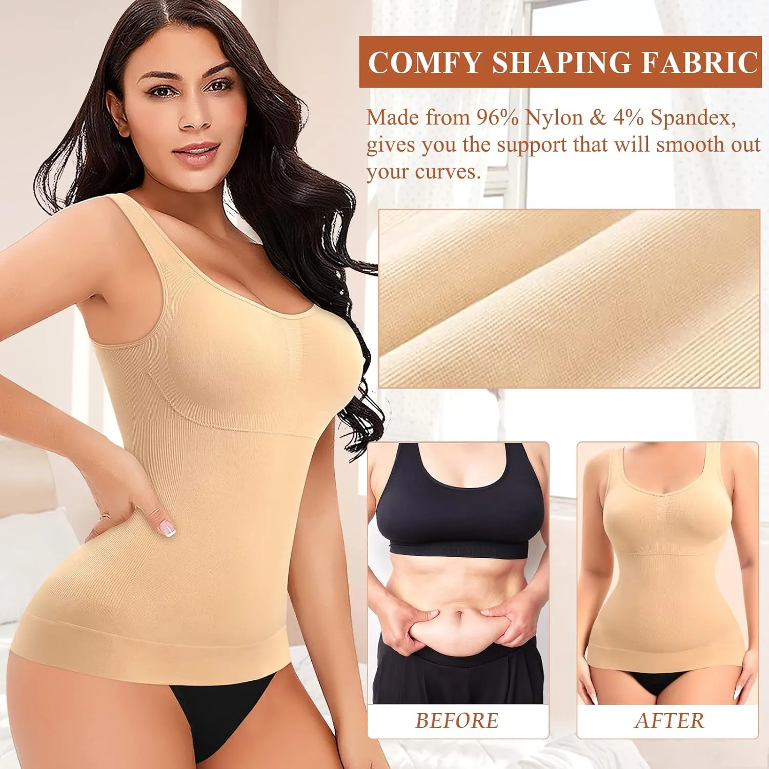 Shapewear Tank Tops for Women with Built in Bra Tummy Control Compression Camisoles Body Shaper Padded Tanks
