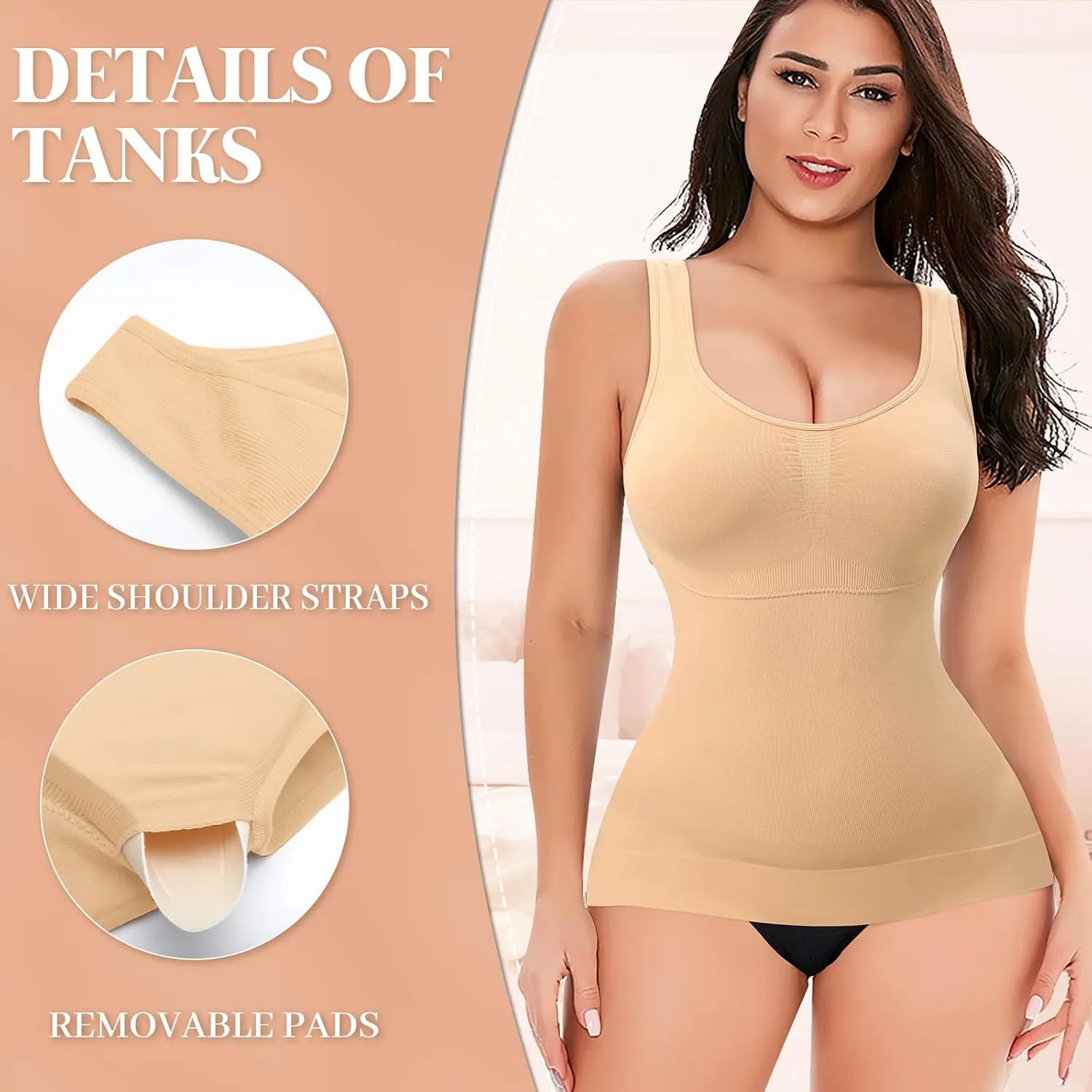 Shapewear Tank Tops for Women with Built in Bra Tummy Control Compression Camisoles Body Shaper Padded Tanks