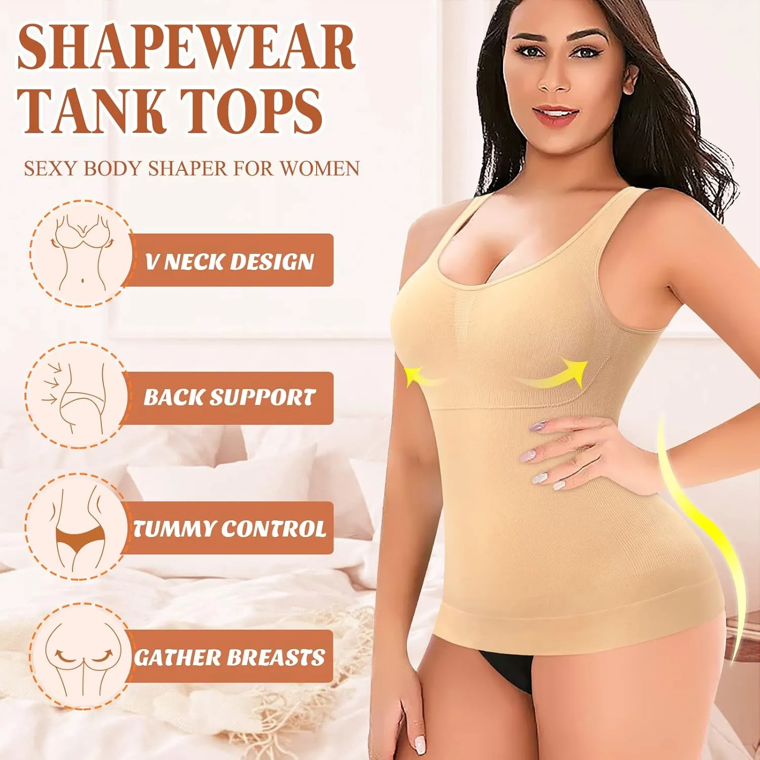 Shapewear Tank Tops for Women with Built in Bra Tummy Control Compression Camisoles Body Shaper Padded Tanks