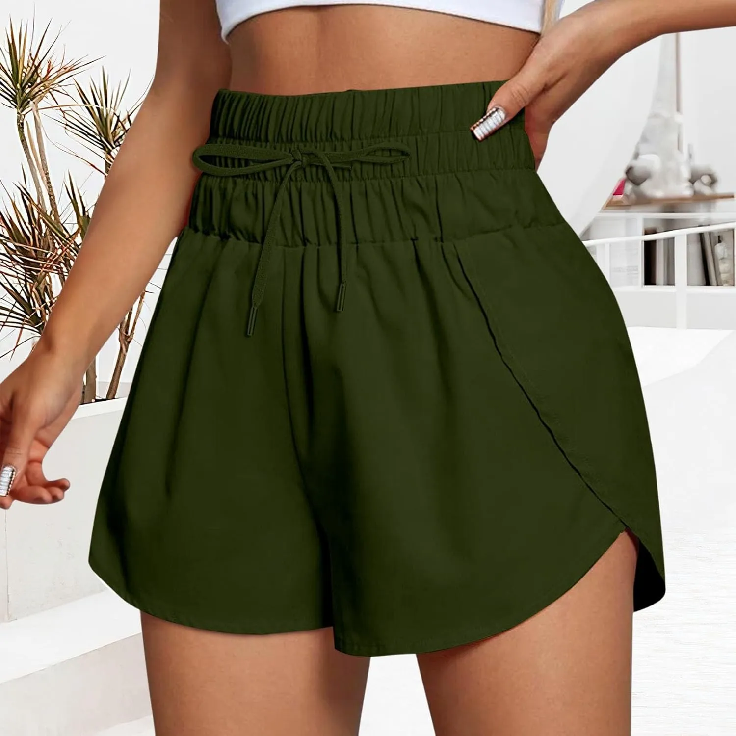 Shorts for Women Summer Casual Wide Leg Loose High Waist Elastic Dressy Beach Shorts 2025 Outfits Comfy Clothes
