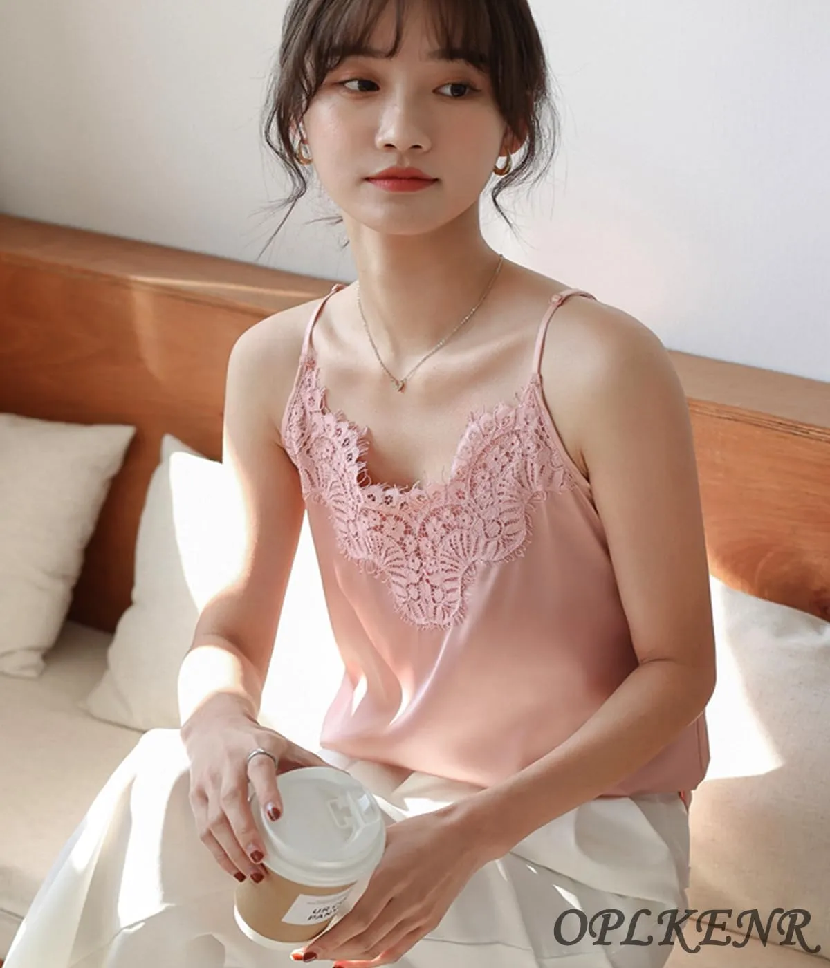 Silk Camisole Tops for Women, Sexy V-Neck Silk Satin Tank Tops Lace Trimmed Camisole