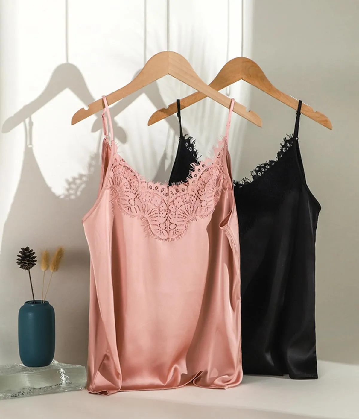 Silk Camisole Tops for Women, Sexy V-Neck Silk Satin Tank Tops Lace Trimmed Camisole