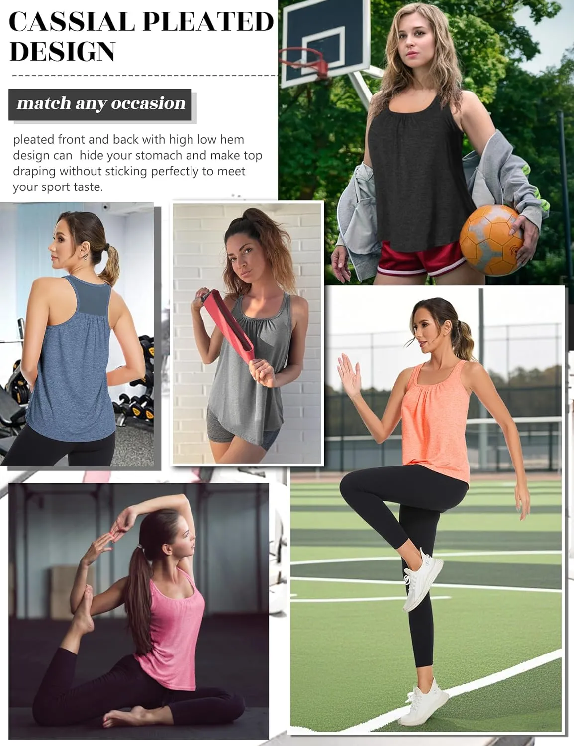 SLIMBELLE Mesh Racer Back Tank Tops Womens Gym Yoga Athletic Workout Tops Round Neck Sleeveless Cami with Built in Bra
