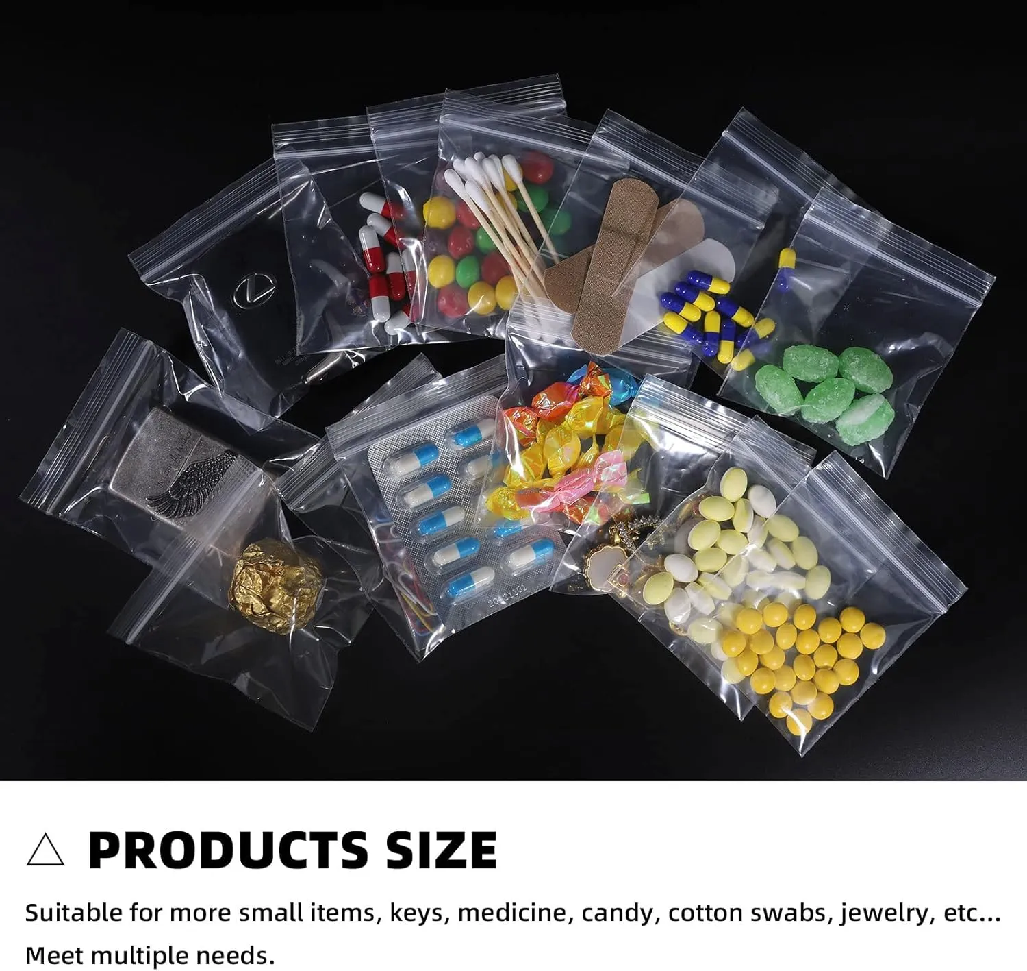 Small Zip Bags - 3x3, 1000pcs, Transparent, Durable Plastic Jewelry Bags with Resealable Zip Top Lock, Good for Vitamins, Snacks, Cookies, Coins, Candy