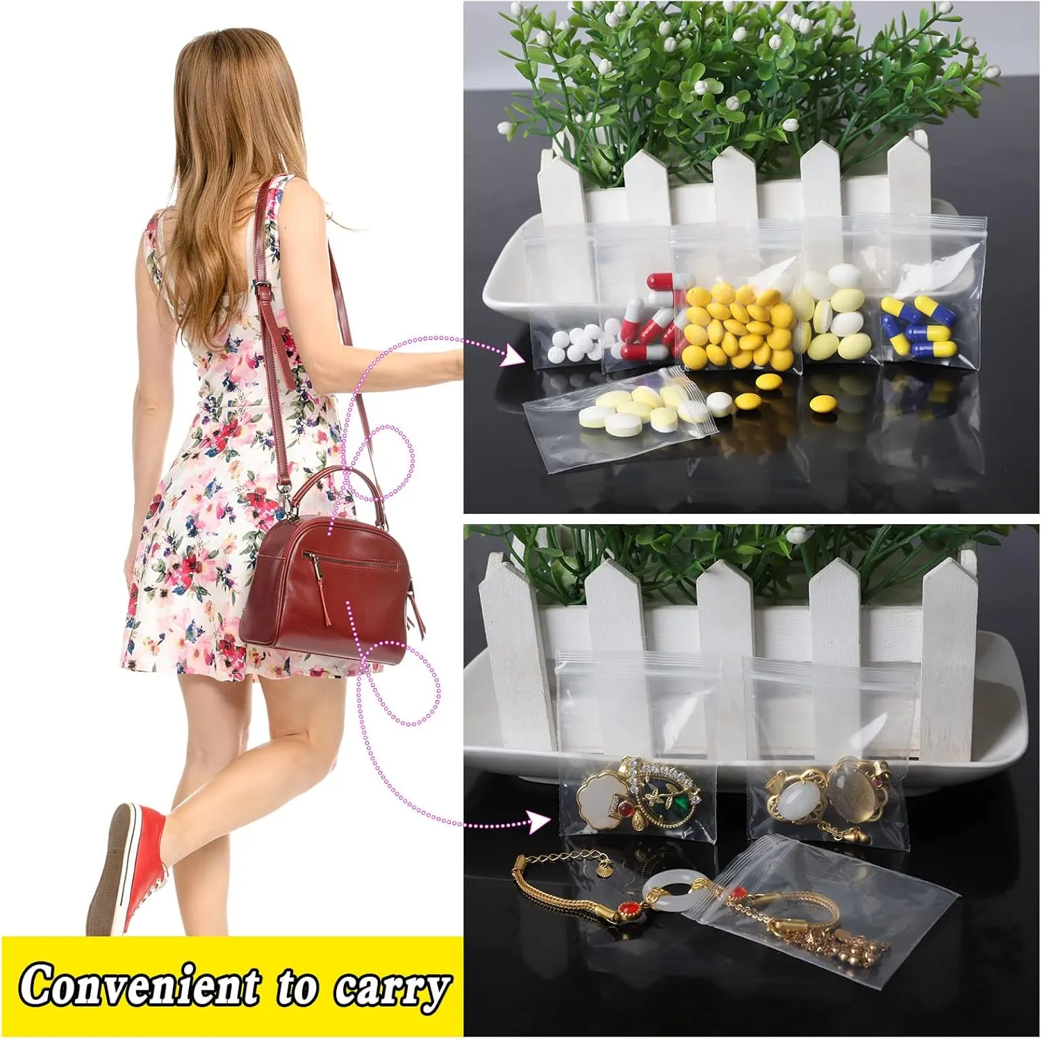 Small Zip Bags - 3x3, 1000pcs, Transparent, Durable Plastic Jewelry Bags with Resealable Zip Top Lock, Good for Vitamins, Snacks, Cookies, Coins, Candy