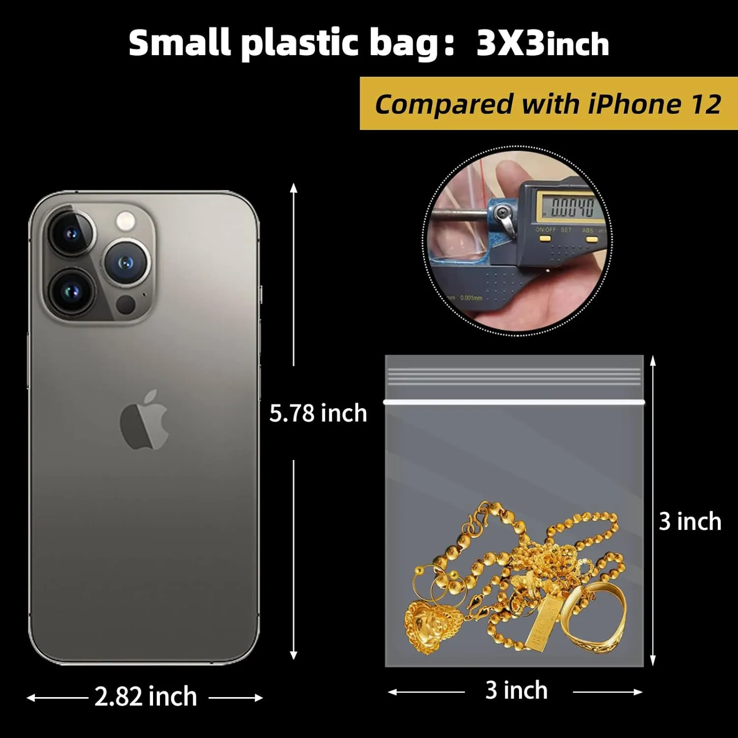 Small Zip Bags - 3x3, 1000pcs, Transparent, Durable Plastic Jewelry Bags with Resealable Zip Top Lock, Good for Vitamins, Snacks, Cookies, Coins, Candy
