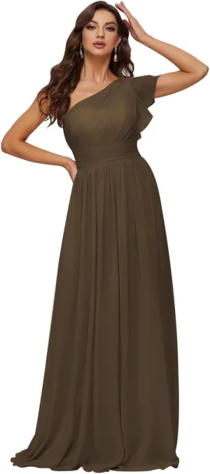 Smileven Women's Long Chiffon Bridesmaid Dresses One Shoulder Formal Evening Party Gowns