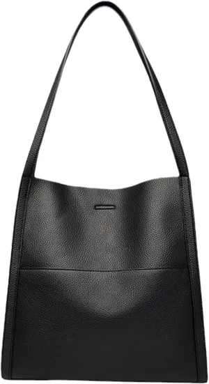 Solid Color Simple Genuine Leather Shoulder Bag, Genuine Leather Bucket Tote Bag, Women Large Capacity Totes Crossbody Bag