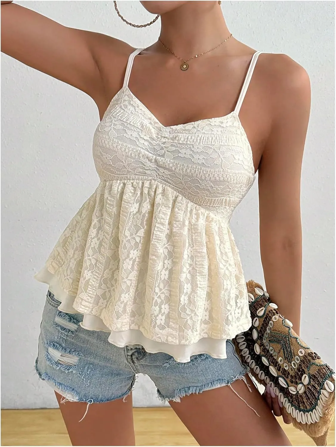 SOLY HUX Women's Y2K Ruffle Camisole Sleeveless Vintage Shirt Tops Summer Cute Flowy Cami Tops Streetwear