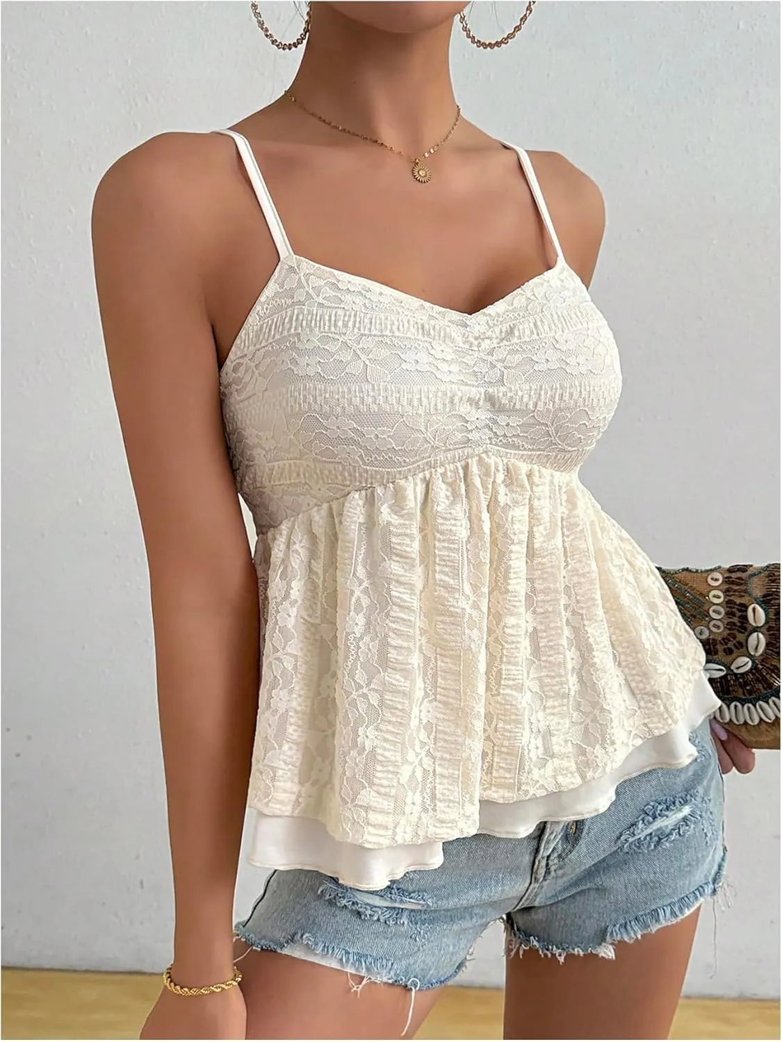 SOLY HUX Women's Y2K Ruffle Camisole Sleeveless Vintage Shirt Tops Summer Cute Flowy Cami Tops Streetwear