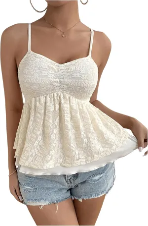 SOLY HUX Women's Y2K Ruffle Camisole Sleeveless Vintage Shirt Tops Summer Cute Flowy Cami Tops Streetwear