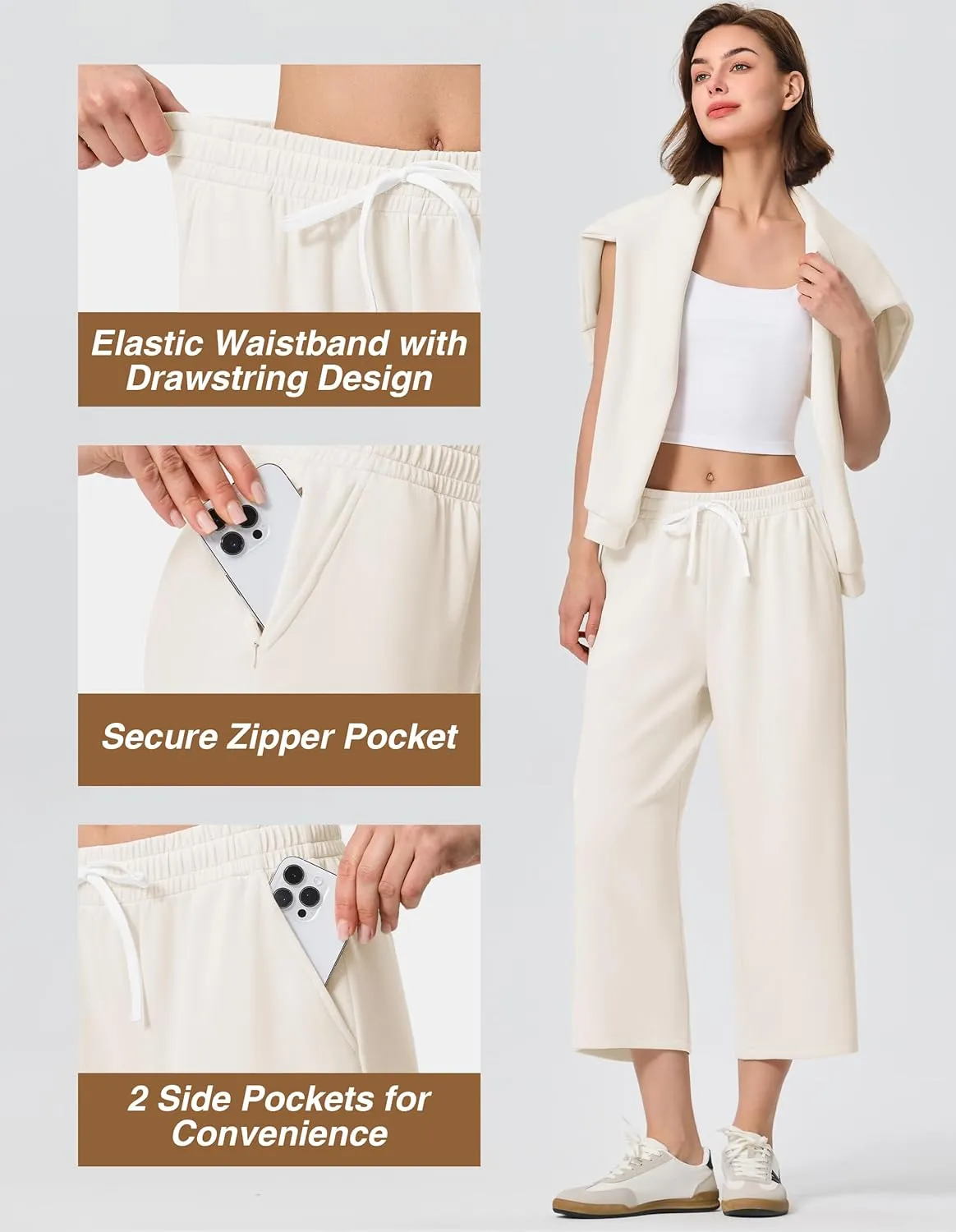 SPECIALMAGIC Capri Pants for Women Wide Leg Yoga Cropped Pants with Pockets 22" High Waist Lounge Yoga Casual