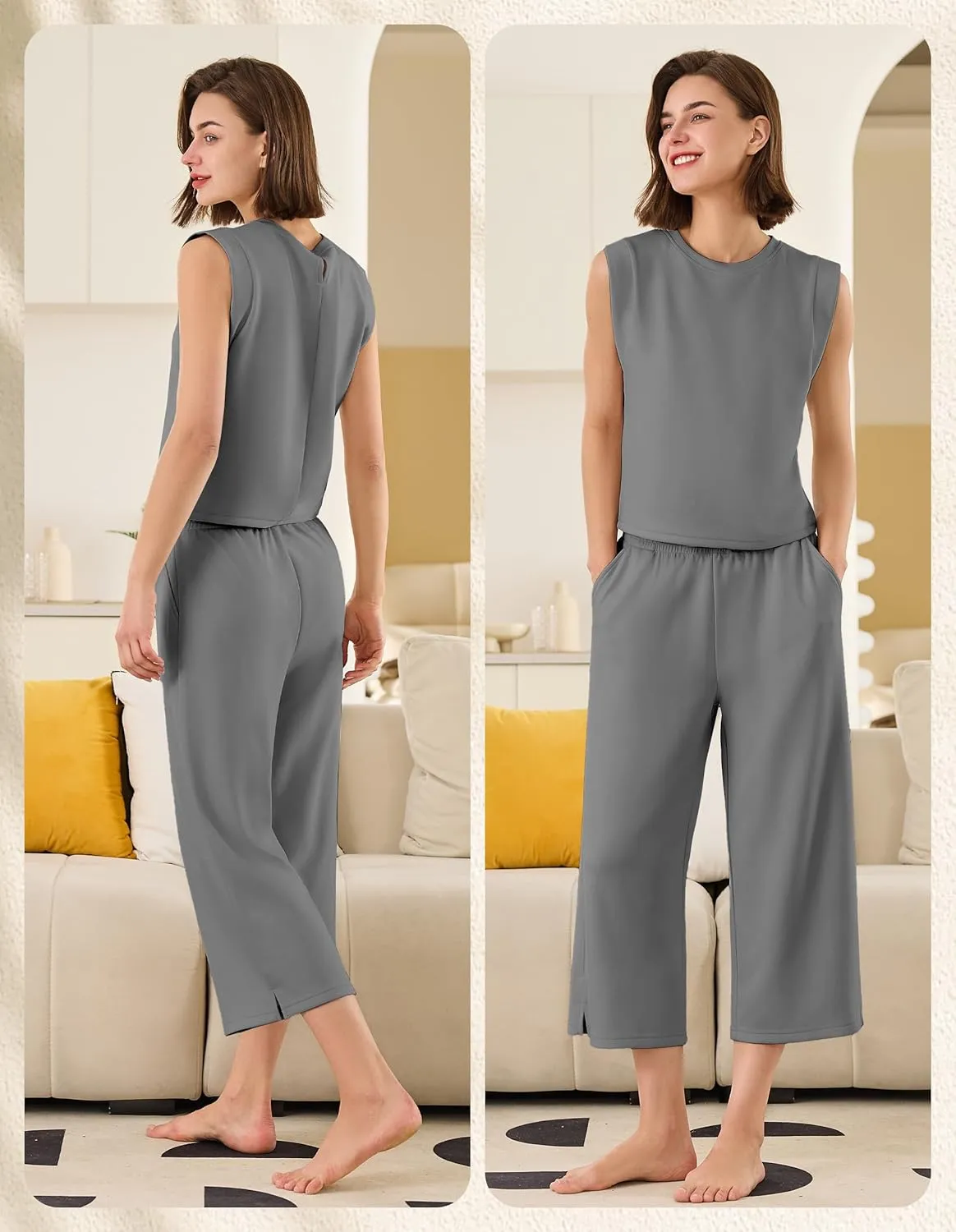 SPECIALMAGIC Capri Pants for Women Wide Leg Yoga Cropped Pants with Pockets 22" High Waist Lounge Yoga Casual