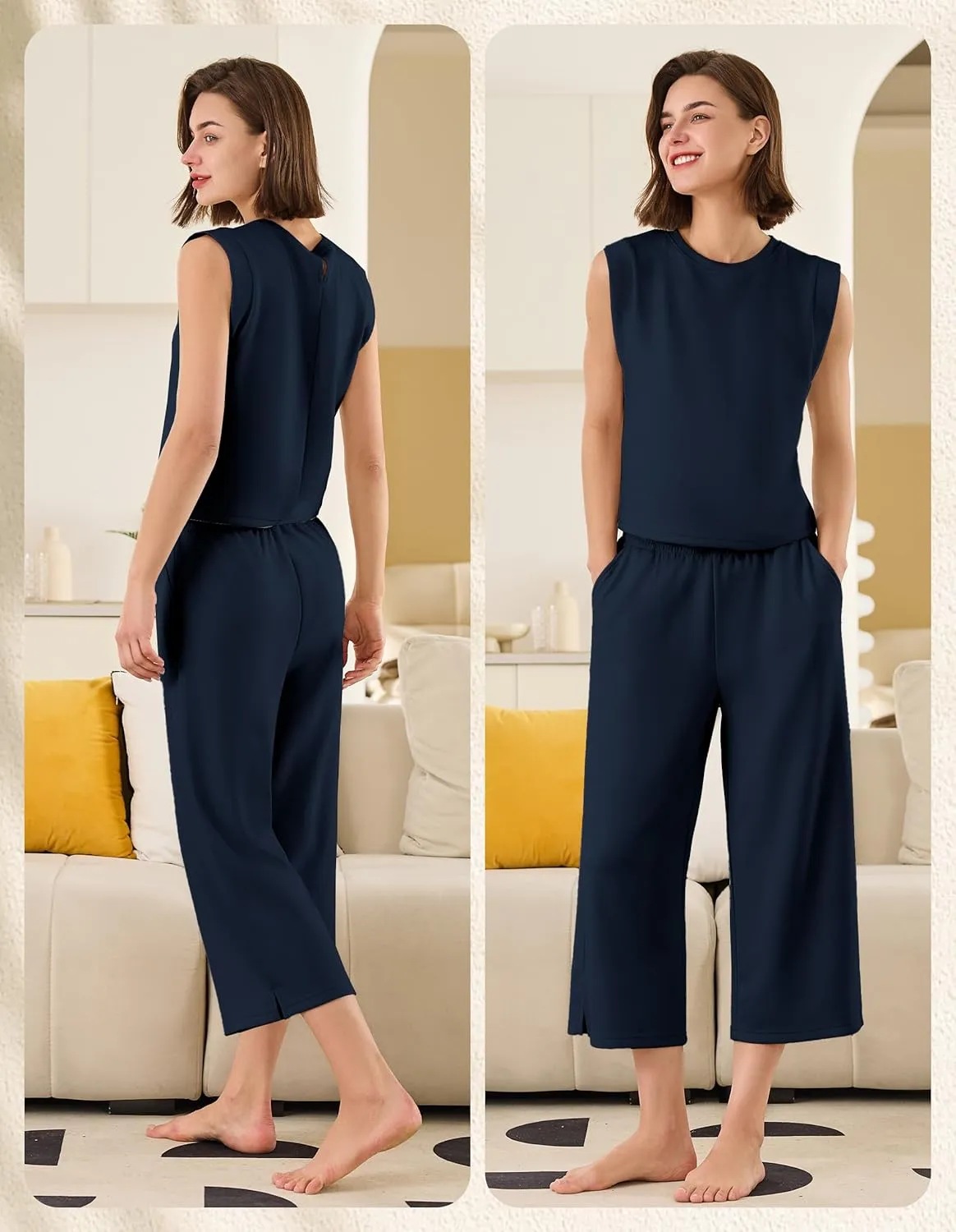SPECIALMAGIC Capri Pants for Women Wide Leg Yoga Cropped Pants with Pockets 22" High Waist Lounge Yoga Casual