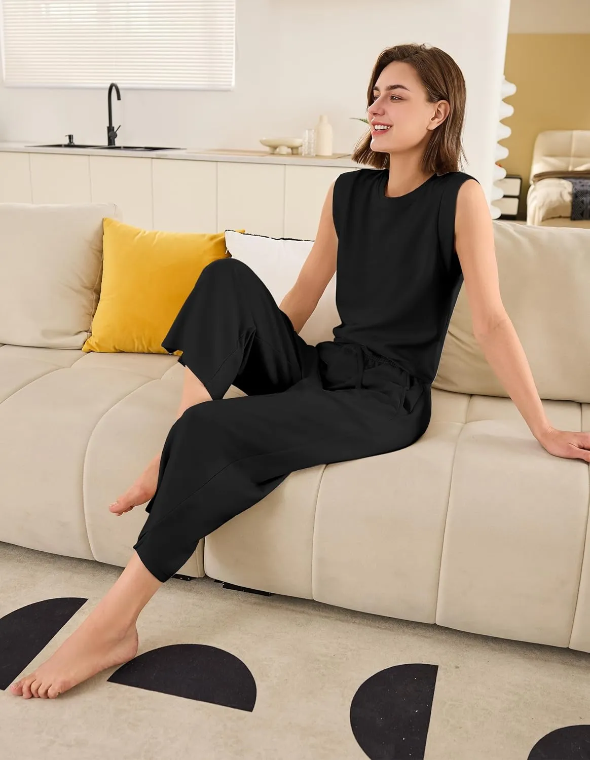 SPECIALMAGIC Capri Pants for Women Wide Leg Yoga Cropped Pants with Pockets 22" High Waist Lounge Yoga Casual