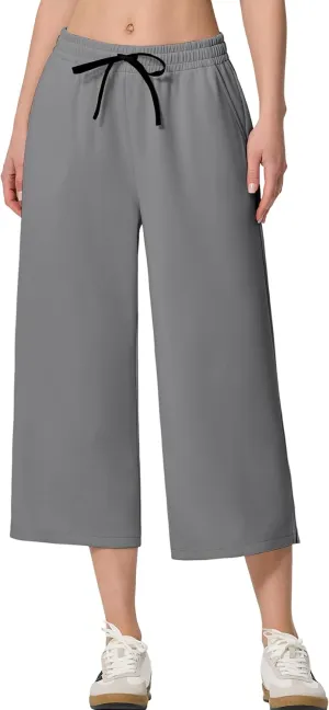 SPECIALMAGIC Capri Pants for Women Wide Leg Yoga Cropped Pants with Pockets 22" High Waist Lounge Yoga Casual