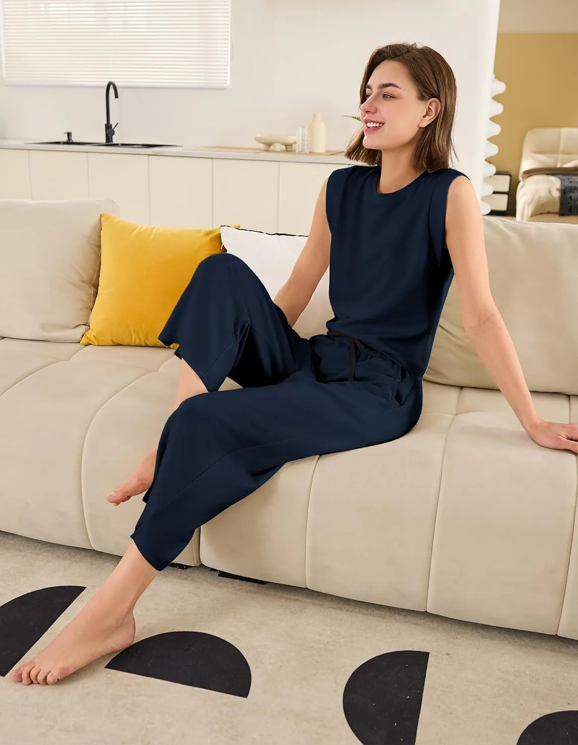 SPECIALMAGIC Capri Pants for Women Wide Leg Yoga Cropped Pants with Pockets 22" High Waist Lounge Yoga Casual