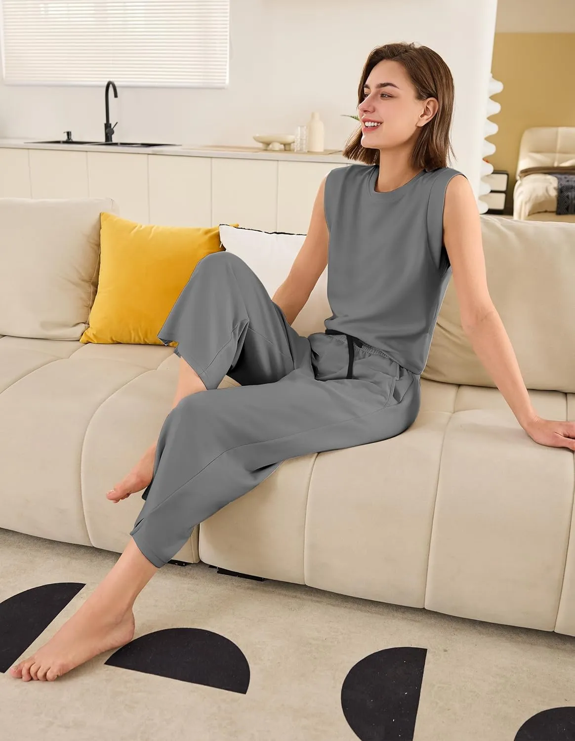 SPECIALMAGIC Capri Pants for Women Wide Leg Yoga Cropped Pants with Pockets 22" High Waist Lounge Yoga Casual