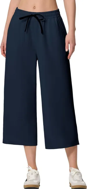 SPECIALMAGIC Capri Pants for Women Wide Leg Yoga Cropped Pants with Pockets 22" High Waist Lounge Yoga Casual