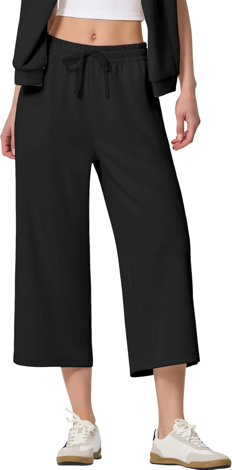 SPECIALMAGIC Capri Pants for Women Wide Leg Yoga Cropped Pants with Pockets 22" High Waist Lounge Yoga Casual