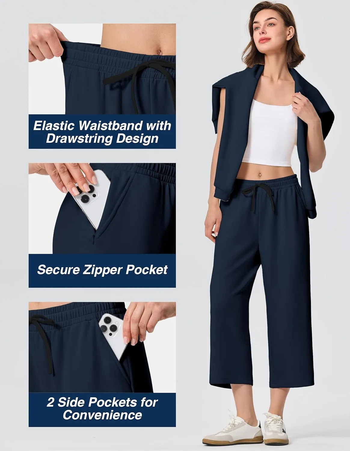 SPECIALMAGIC Capri Pants for Women Wide Leg Yoga Cropped Pants with Pockets 22" High Waist Lounge Yoga Casual