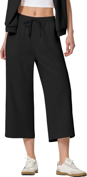 SPECIALMAGIC Capri Pants for Women Wide Leg Yoga Cropped Pants with Pockets 22" High Waist Lounge Yoga Casual