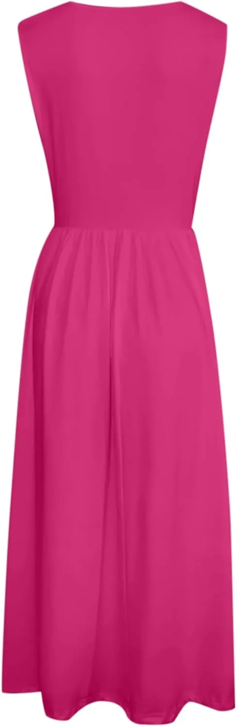 Spring Dresses for Women 2025 Midi Womens Casual Summer Tank Dress Loose Flowy Beach Dress with Pockets Flare Sundress