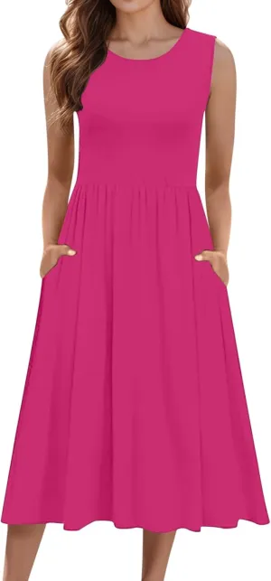Spring Dresses for Women 2025 Midi Womens Casual Summer Tank Dress Loose Flowy Beach Dress with Pockets Flare Sundress