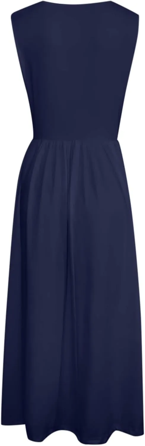 Spring Dresses for Women 2025 Midi Womens Casual Summer Tank Dress Loose Flowy Beach Dress with Pockets Flare Sundress