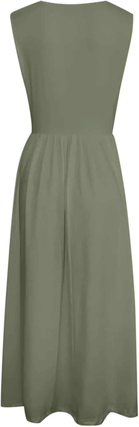 Spring Dresses for Women 2025 Midi Womens Casual Summer Tank Dress Loose Flowy Beach Dress with Pockets Flare Sundress