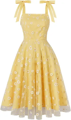 Square Neck Tank Dress for Womens Sleeveless Floral Print Flowy Maxi Dresses Vintage Swing Summer Beach Sundress