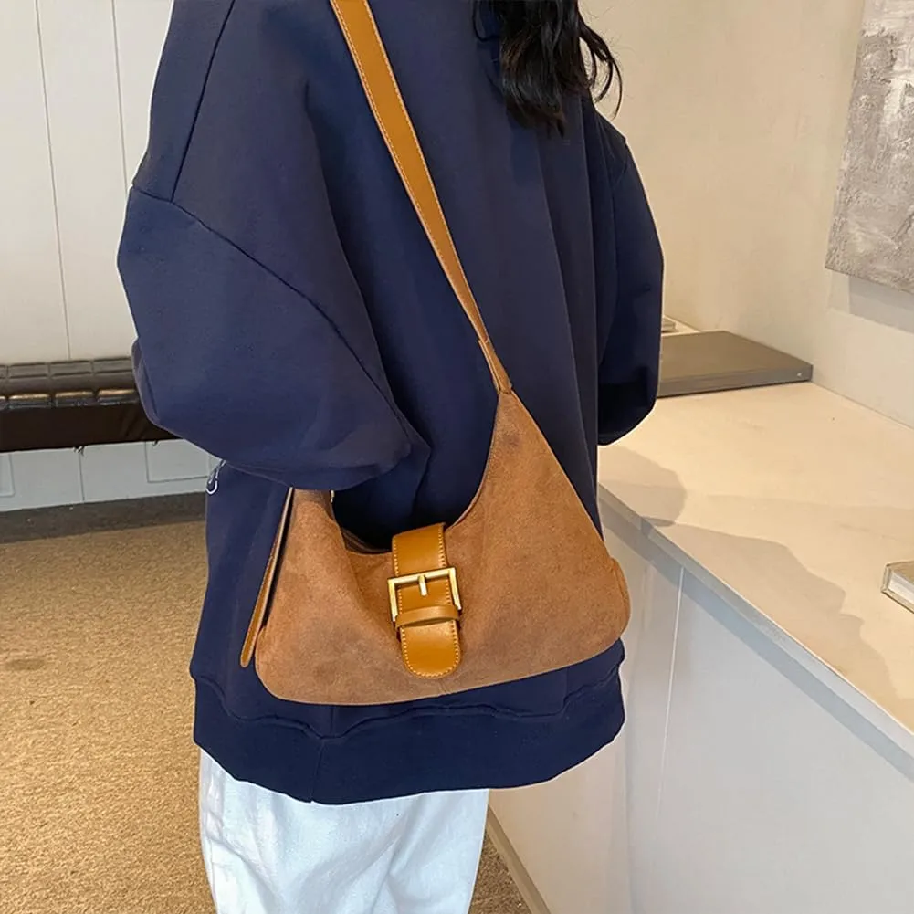 Suede Shoulder bag for Women Vintage Fashion Casual Hobo Bag Women's Small Totes bag Faux Work Handbag Saddle Bag