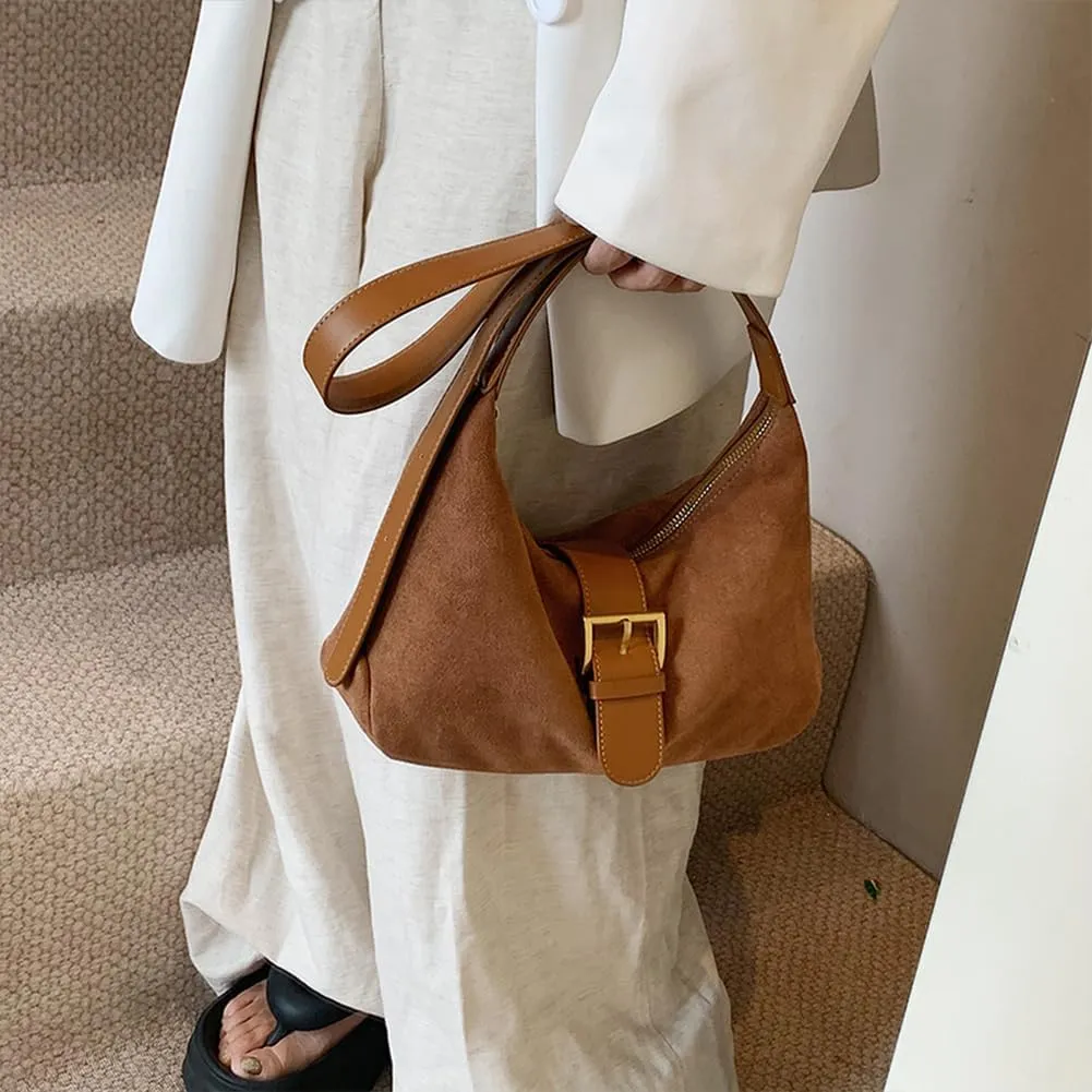 Suede Shoulder bag for Women Vintage Fashion Casual Hobo Bag Women's Small Totes bag Faux Work Handbag Saddle Bag
